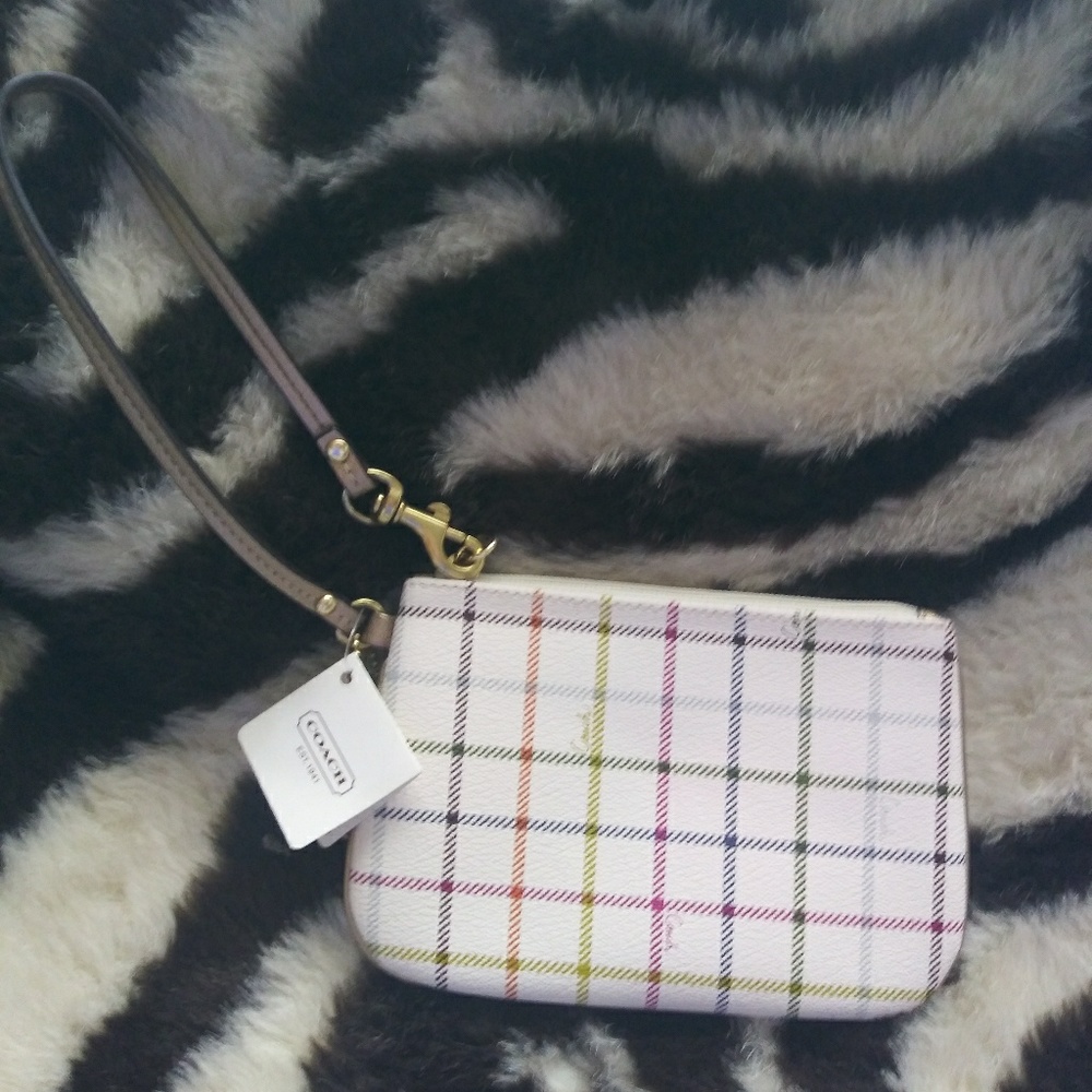Coach multi-functional plaid wristlet